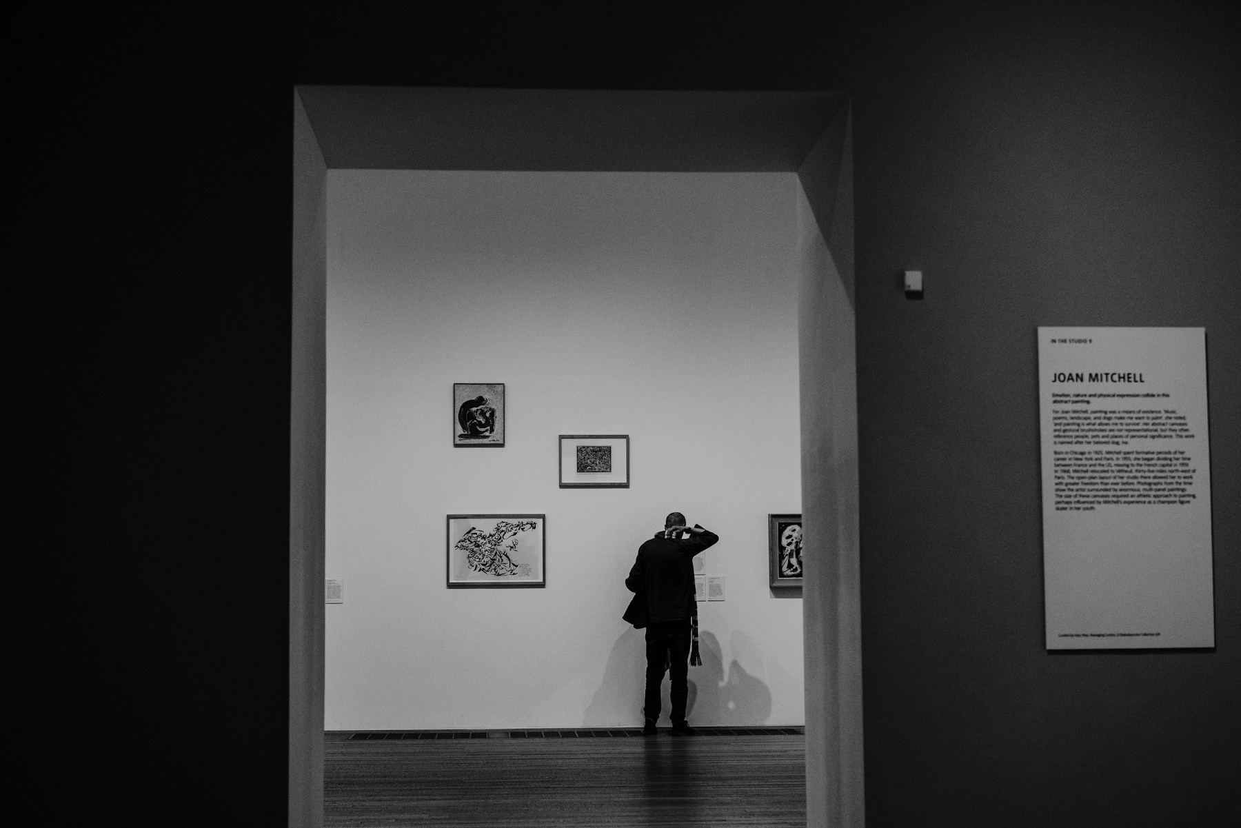 Man looking at art in a gallery