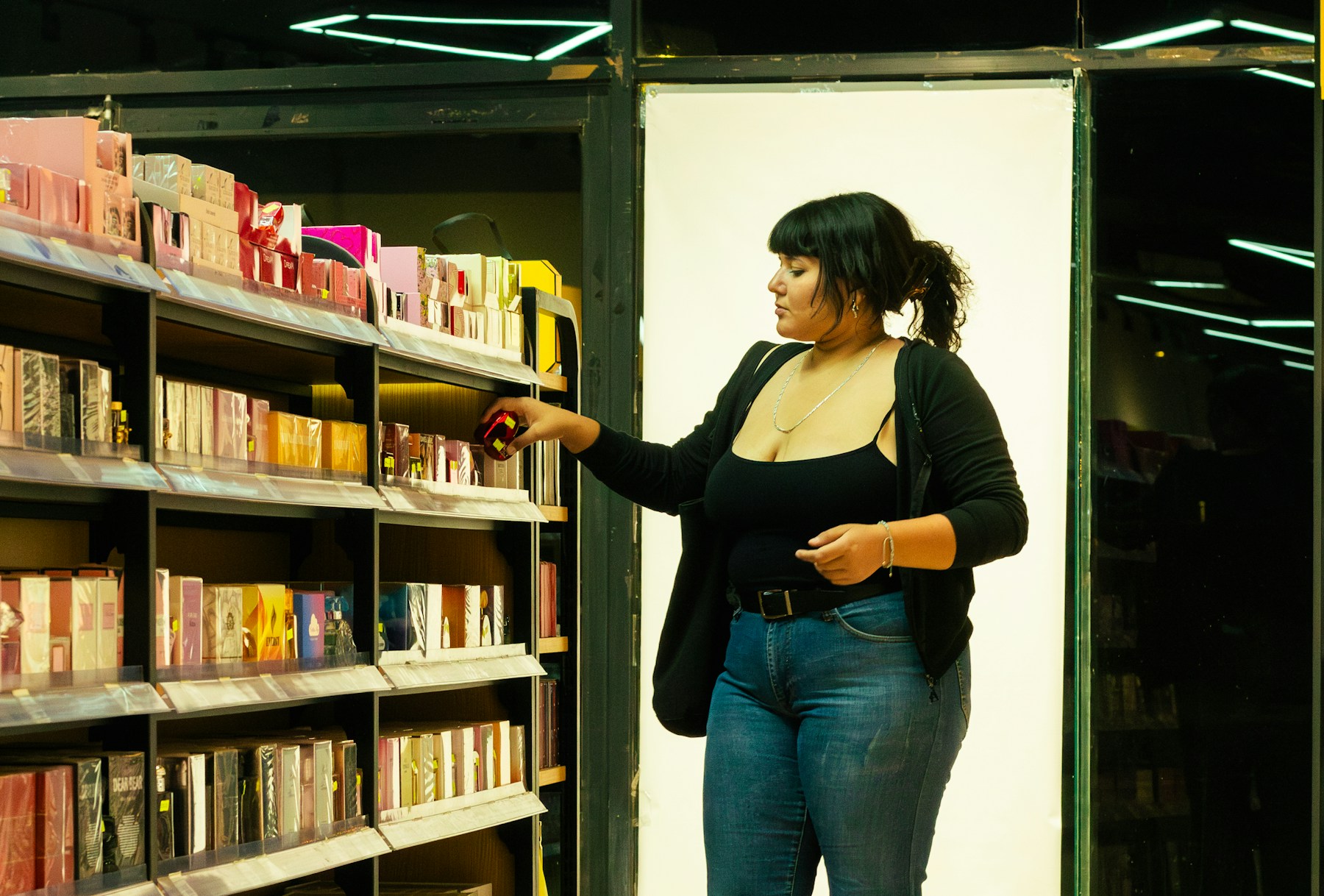 Woman shopping for items at a store